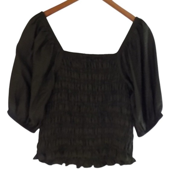 Old Navy Top Women Medium Olive Green Milkmaid Coquette Smocking Festival - Picture 3 of 8
